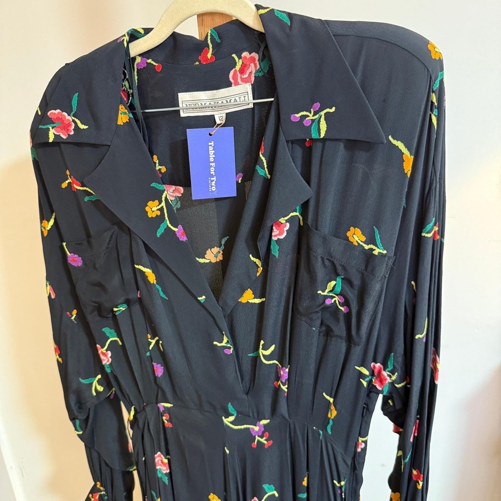 Vintage Norma Kamali Floral Maxi Dress, Black Long Sleeve Wrap Style Size 12 - Picture 4 of 7